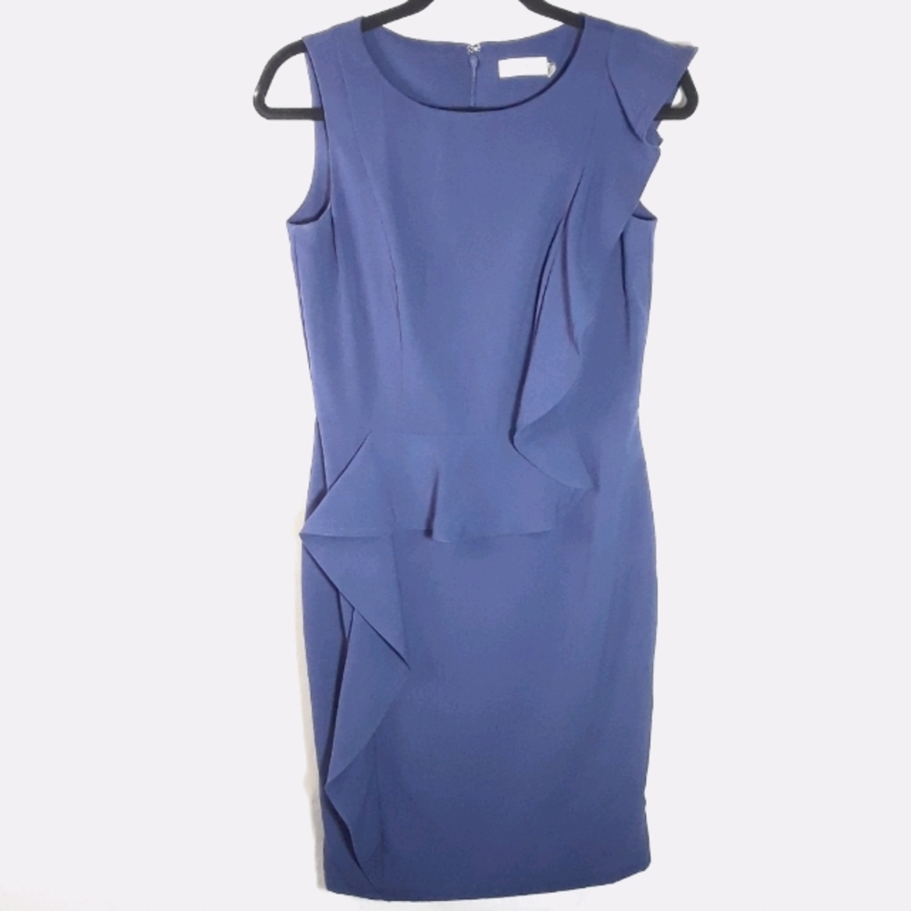 Calvin Klein blue asymmetrical ruffle front dress